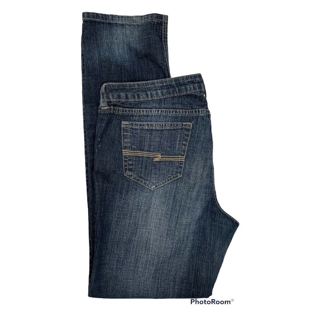 ARIZONA Mid-Rise Dark Jeans Juniors 15 Average Straight Leg Stretch‎ Lt Distress - Picture 4 of 13